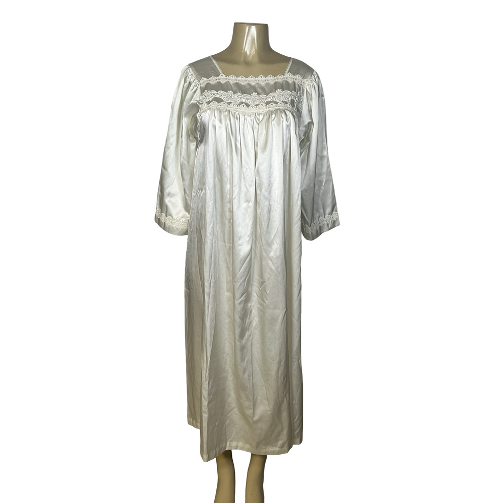 Vintage‎ Christian Dior Gown Womens Small White Satin Lace Chemise Nightgown 80s